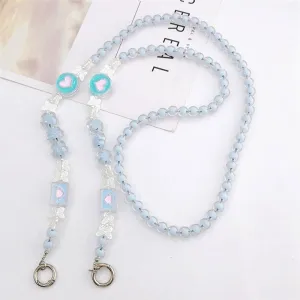 (120cm) Universal necklace cell phone chain made of beads with lobster clasp - white / blue