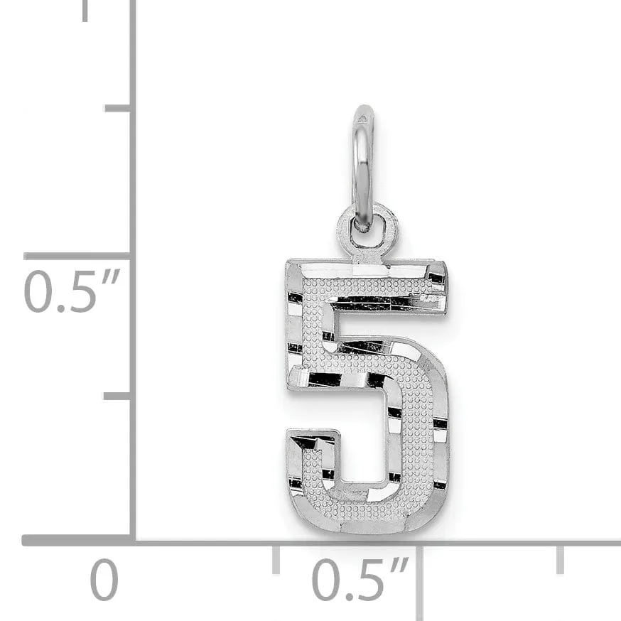 14k White Gold Small Size Diamond Cut Texture Finish Number 5 Charm Pendant