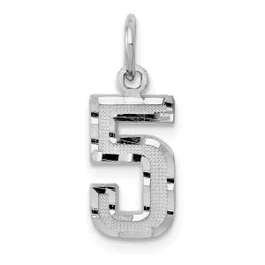 14k White Gold Small Size Diamond Cut Texture Finish Number 5 Charm Pendant