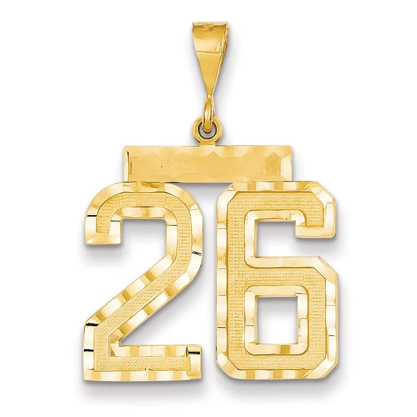 14k Yellow Gold Diamond Cut Texture Finish Large Size Number 26 Charm Pendant