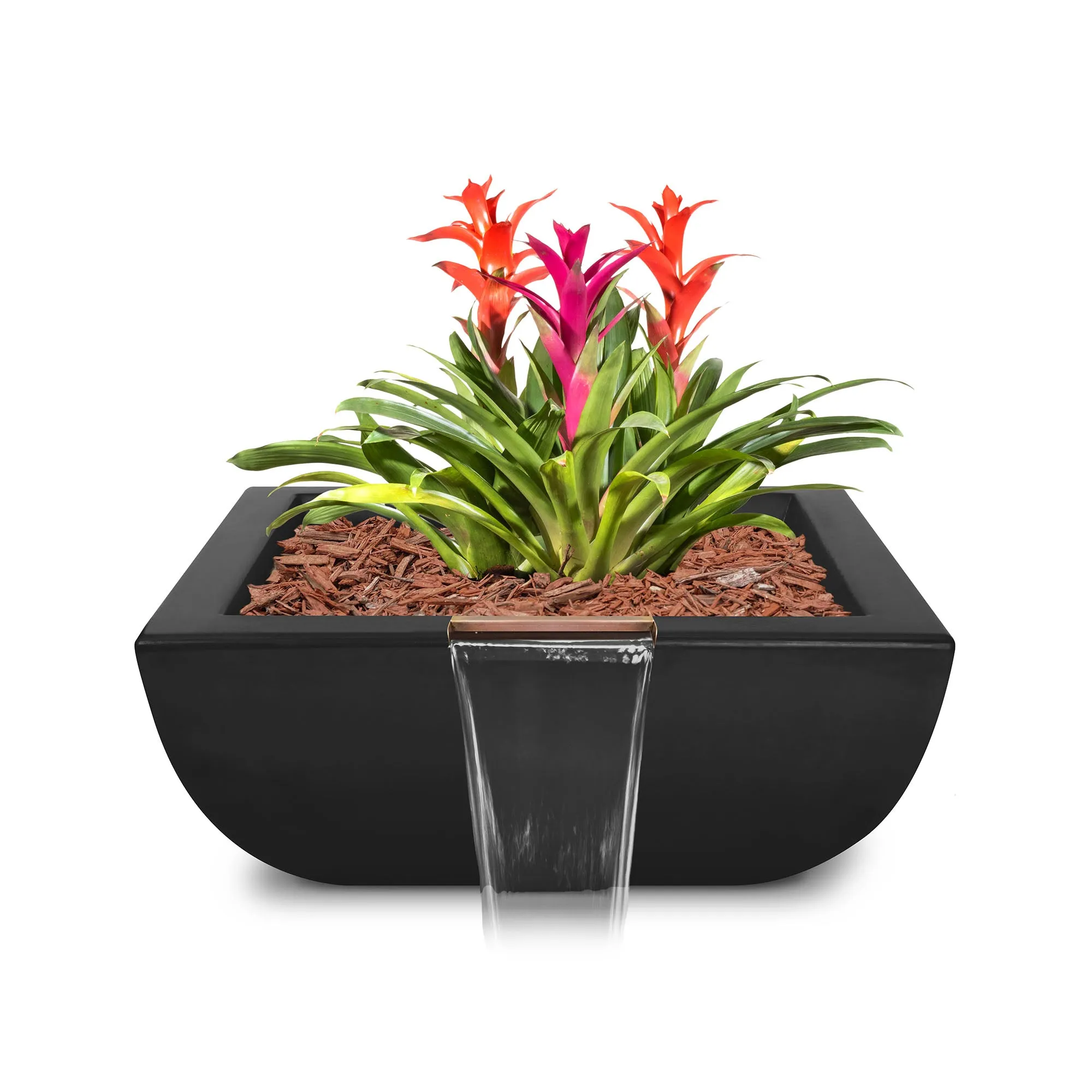 24" Square Avalon Planter & Water Bowl - GFRC Concrete - Ash -