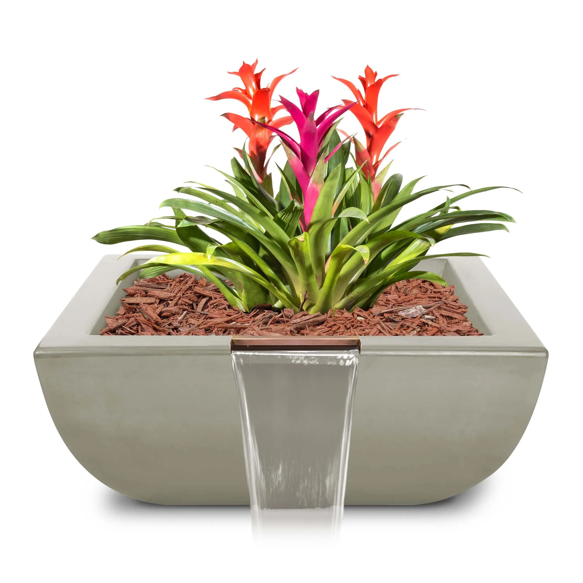 24" Square Avalon Planter & Water Bowl - GFRC Concrete - Ash -