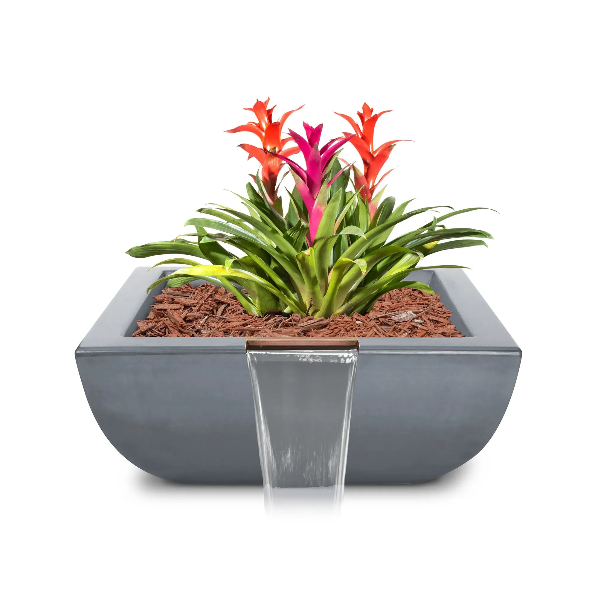 24" Square Avalon Planter & Water Bowl - GFRC Concrete - Ash -