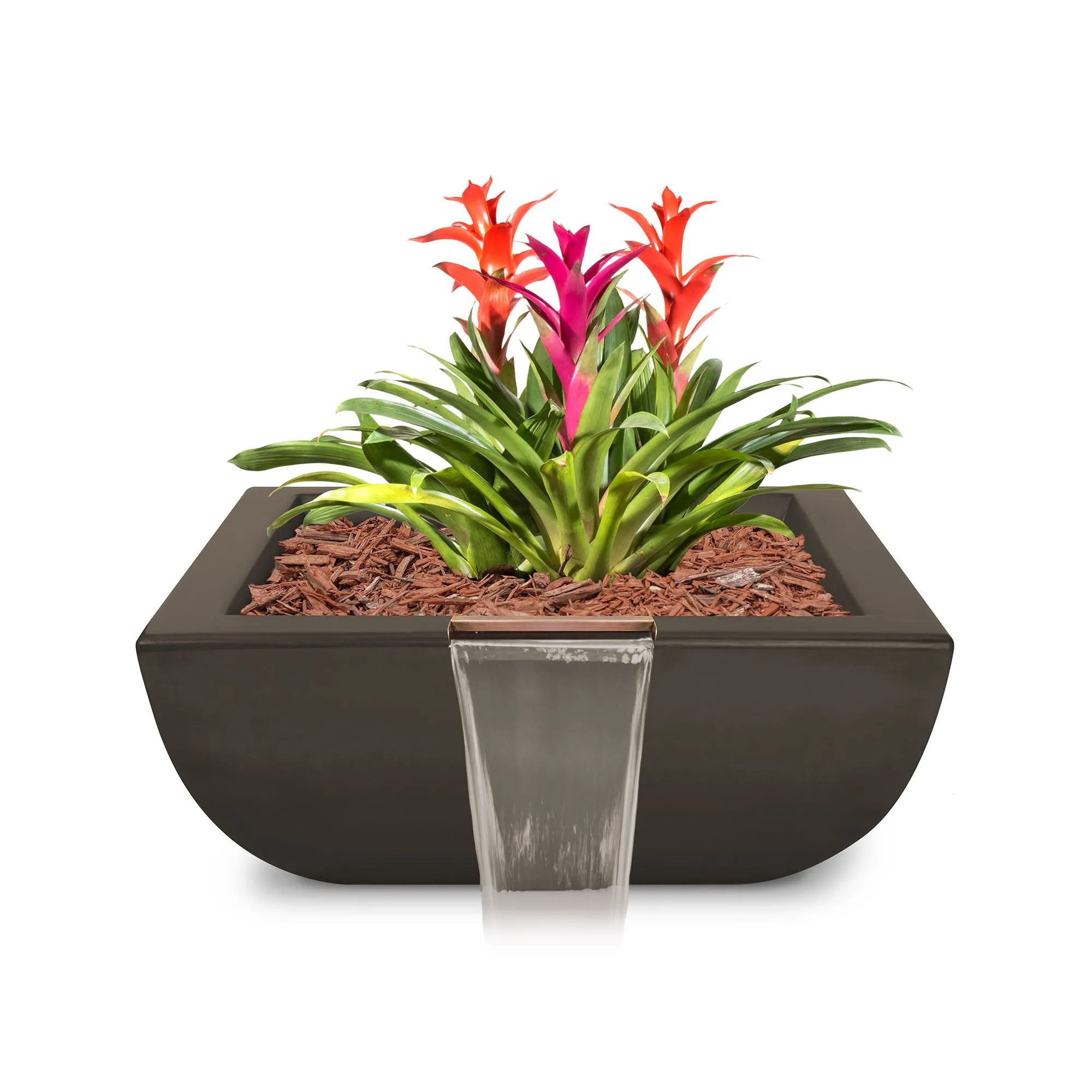 24" Square Avalon Planter & Water Bowl - GFRC Concrete - Ash -