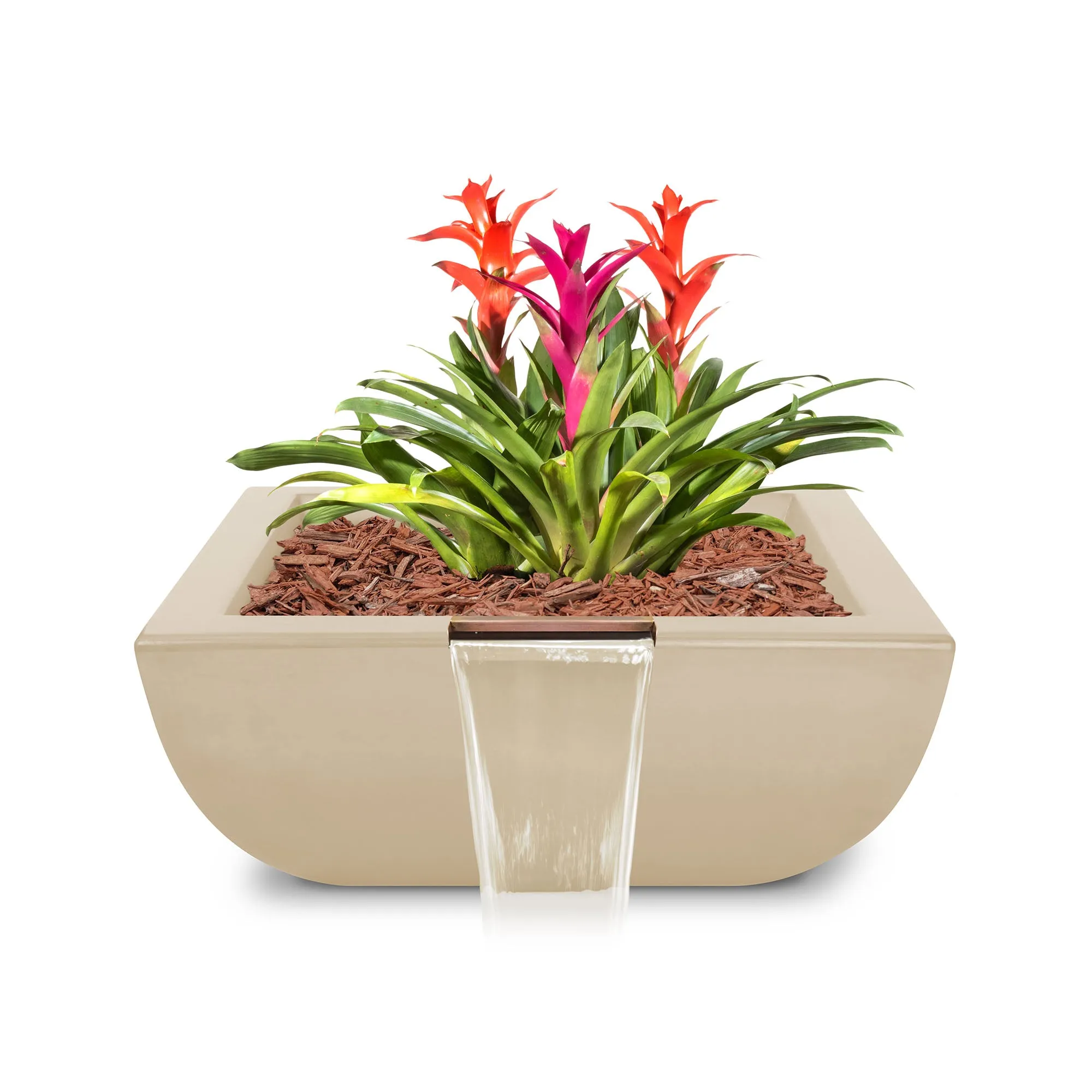 24" Square Avalon Planter & Water Bowl - GFRC Concrete - Ash -