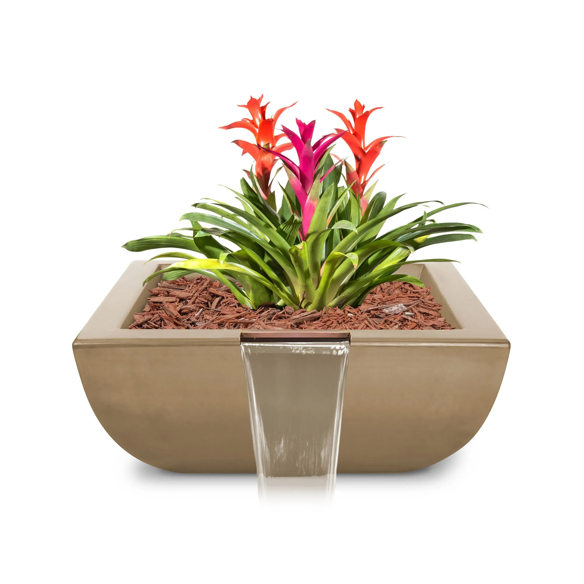 24" Square Avalon Planter & Water Bowl - GFRC Concrete - Ash -