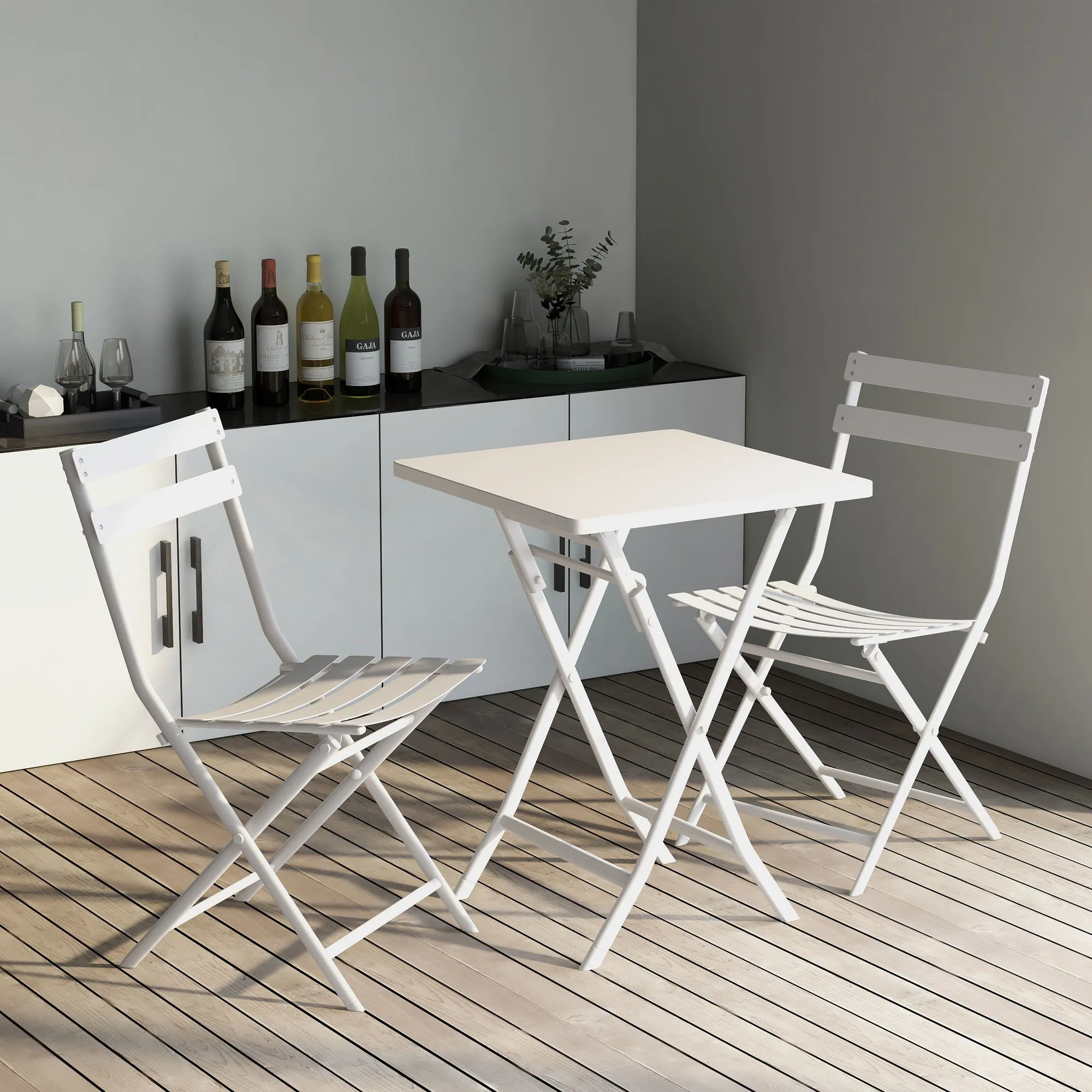 3 Piece Patio Bistro Set Of Foldable Square Table And Chairs