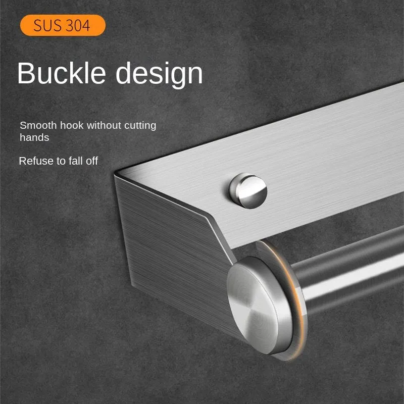 304 Tissue Rack Stainless Steel Kitchen No Punch Frame Wall Hanging Plastic Wrap Rack Towel Rack