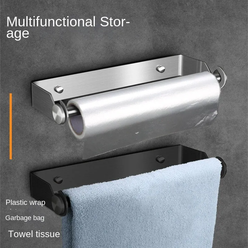 304 Tissue Rack Stainless Steel Kitchen No Punch Frame Wall Hanging Plastic Wrap Rack Towel Rack