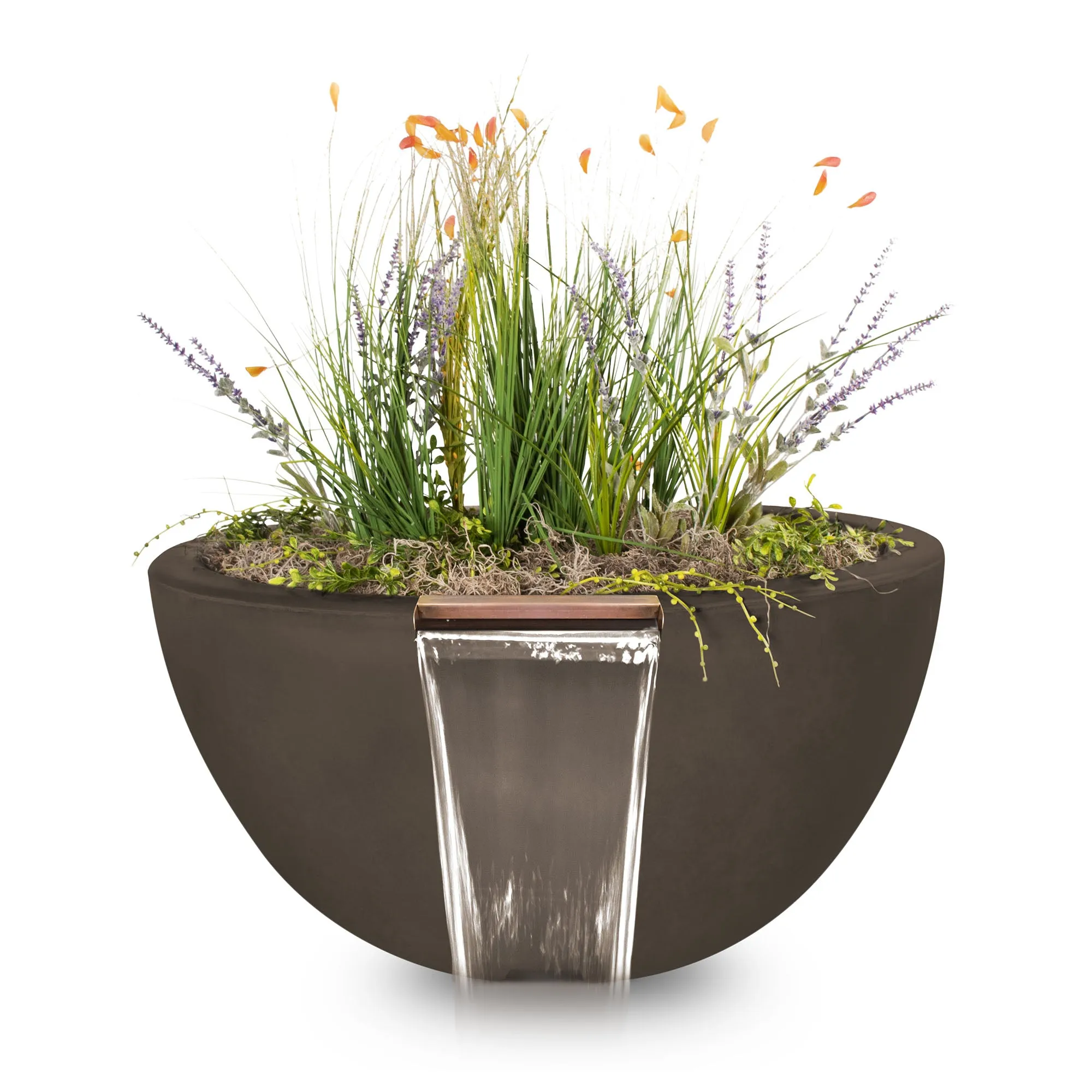 30" Round Luna Planter & Water Bowl - GFRC Concrete - Ash -