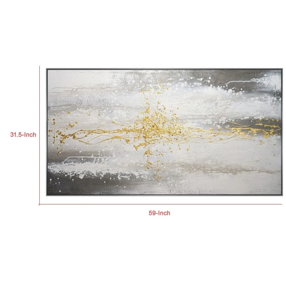 32 x 59 Hand Painted Abstract Painting, Framed, Black, White With Gold Foil By Casagear Home