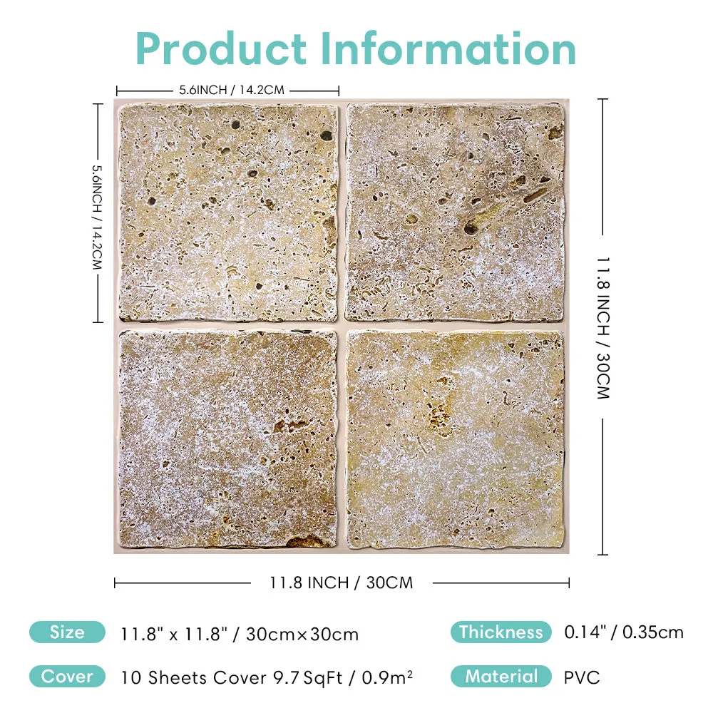3D Beige Rock Stone Peel and Stick Wall Tile
