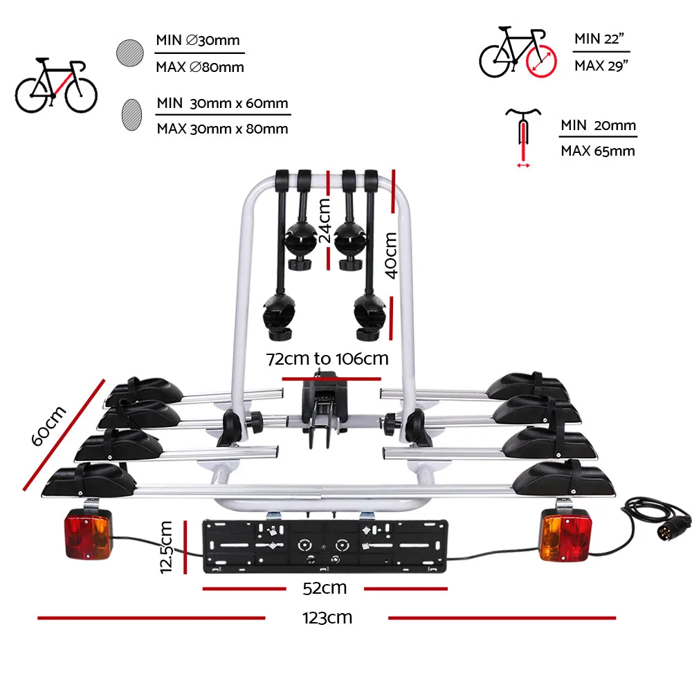 4-Bike Carrier Rack, Steel, Adjustable, w/ Tail Light - Giantz