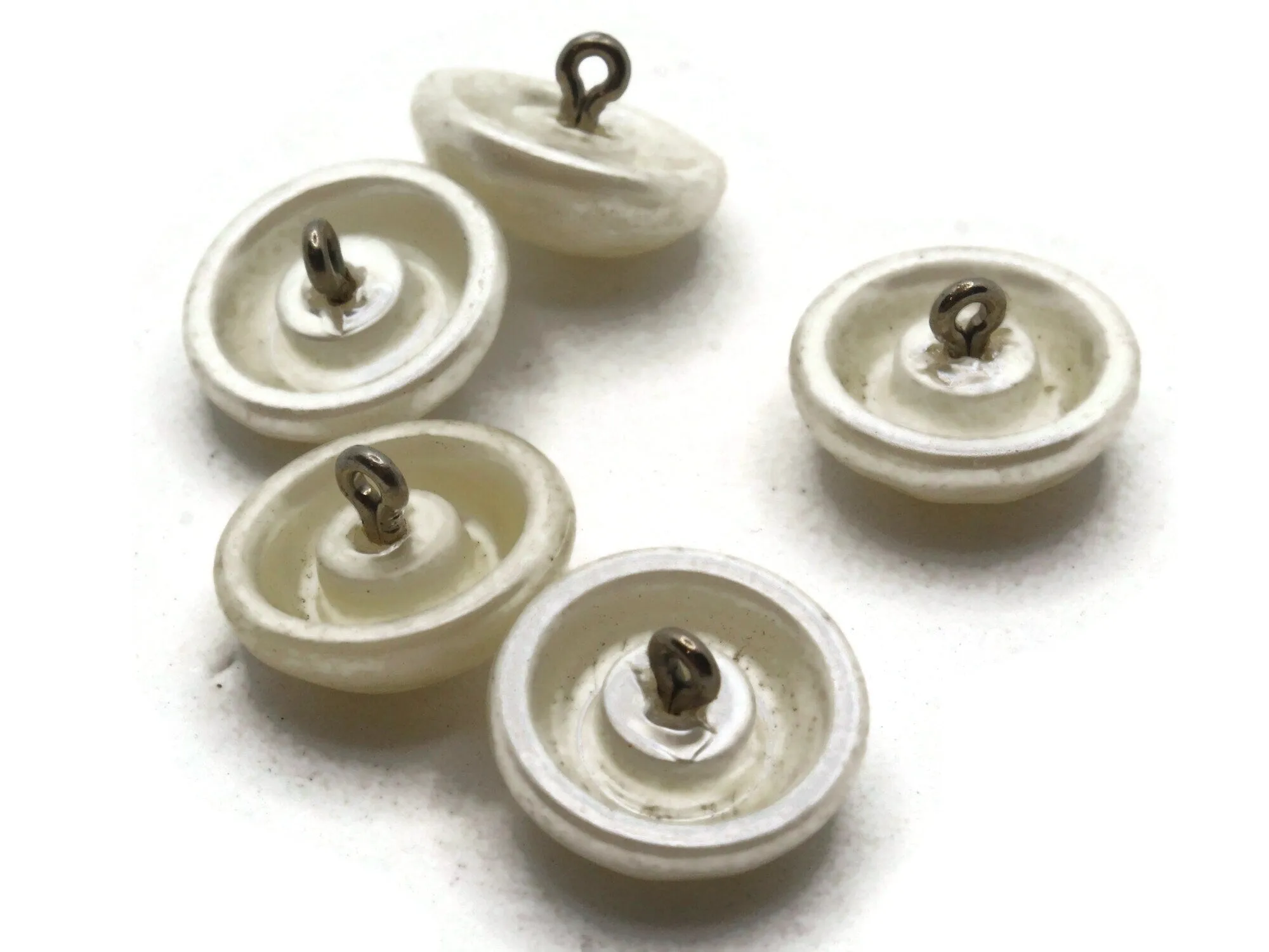 5 19mm Vintage Round White Plastic Pearl Shank Buttons