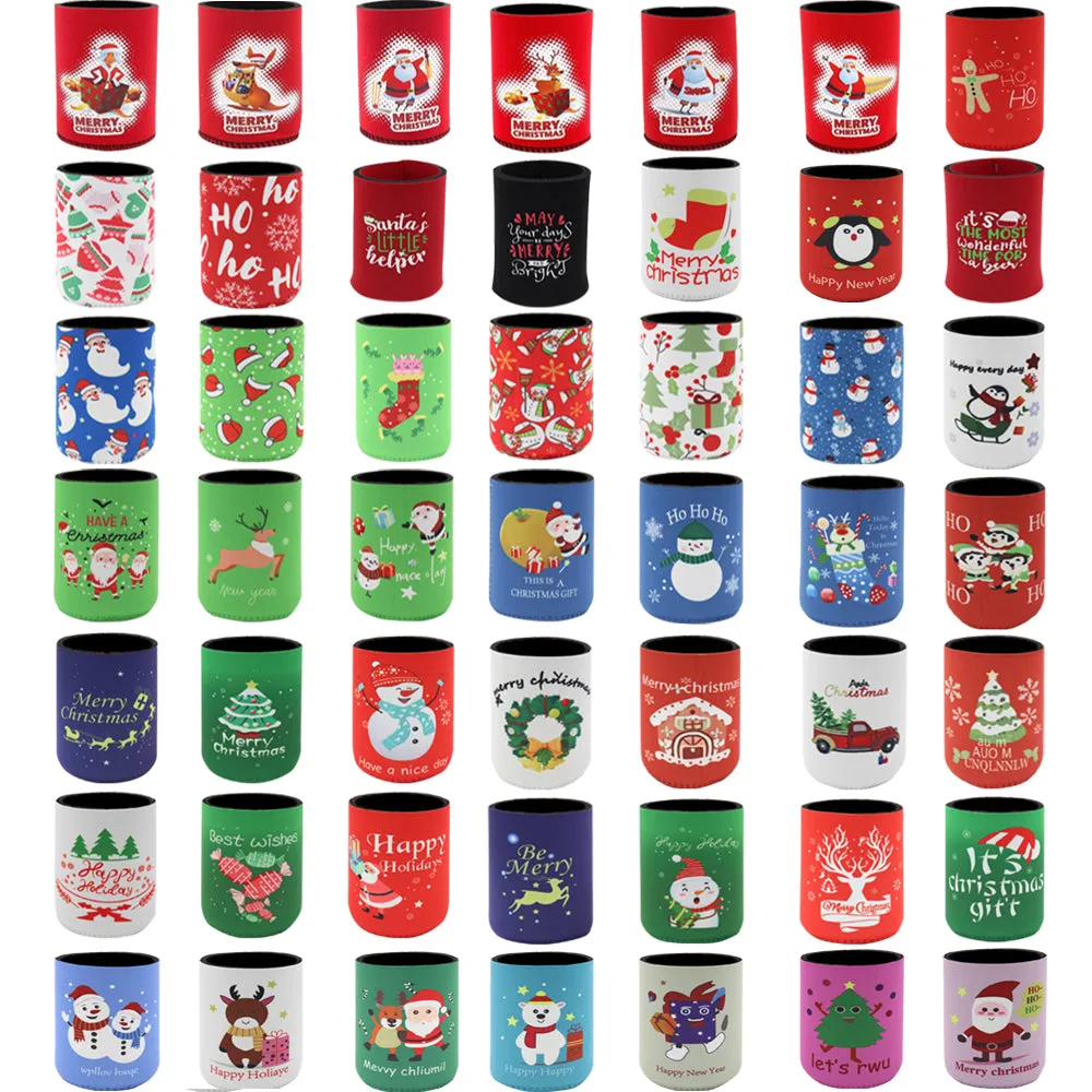 6x Christmas Stubby Stubbie Holders Beer Bottle Drink Can Cooler Santa Reindeer, C