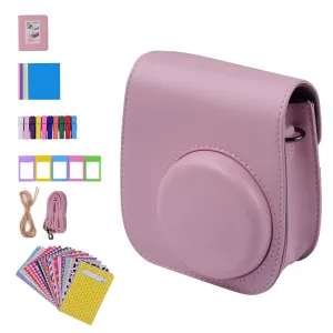 (8-piece set) Fujifilm Instax Mini 11 camera kit with leather carrying case / photo album / photo frame / stickers and other accessories - Pink