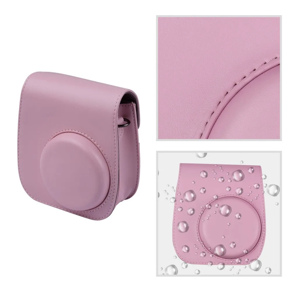 (8-piece set) Fujifilm Instax Mini 11 camera kit with leather carrying case / photo album / photo frame / stickers and other accessories - Pink