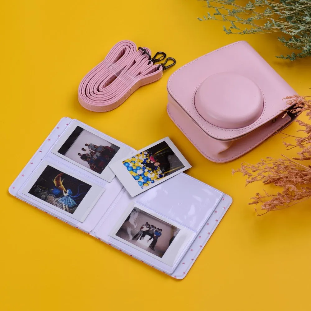 (8-piece set) Fujifilm Instax Mini 11 camera kit with leather carrying case / photo album / photo frame / stickers and other accessories - Pink