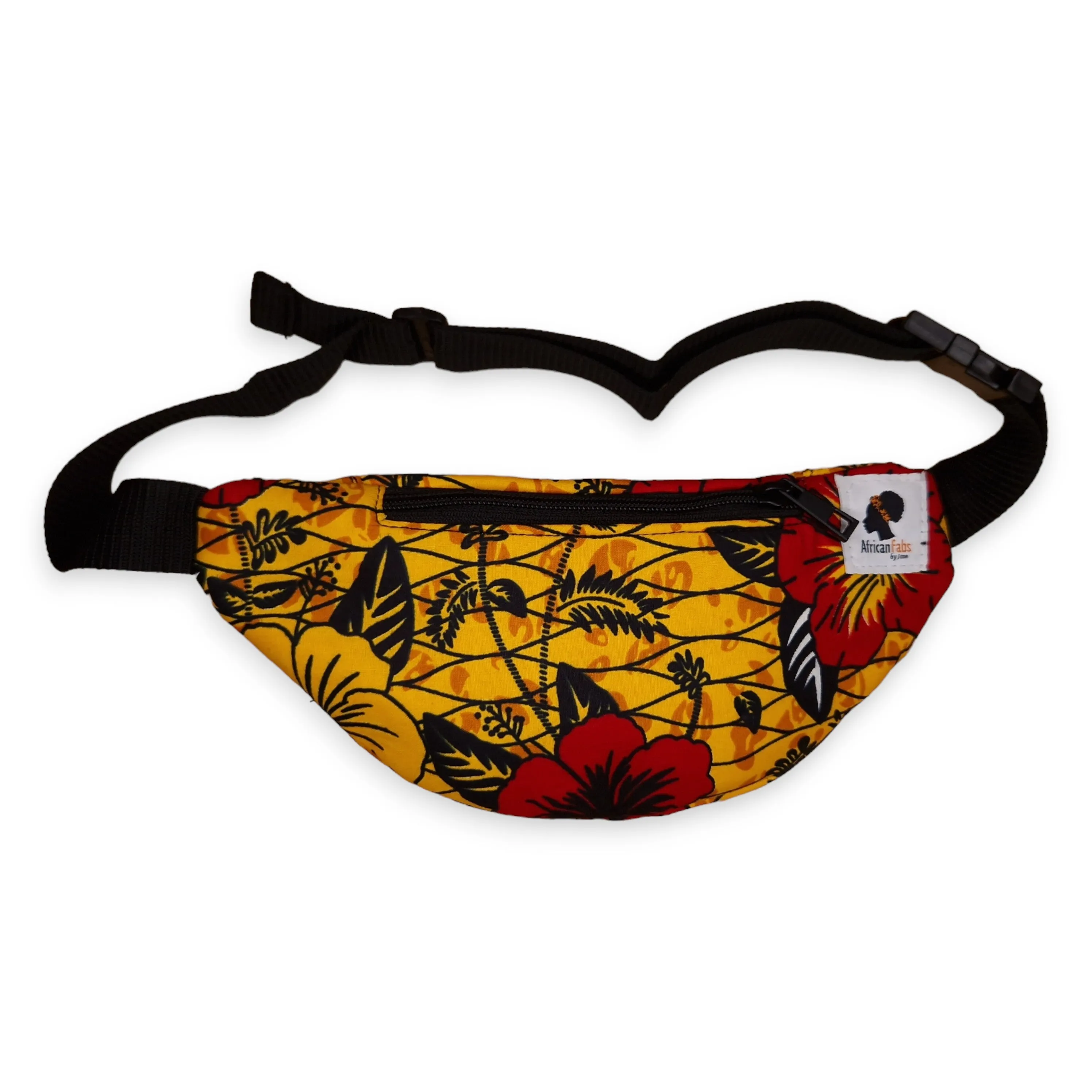 African Print Fanny Pack - Yellow / red flower - Ankara Waist Bag / Bum bag / Festival Bag