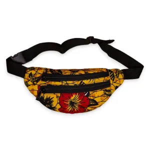 African Print Fanny Pack - Yellow / red flower - Ankara Waist Bag / Bum bag / Festival Bag