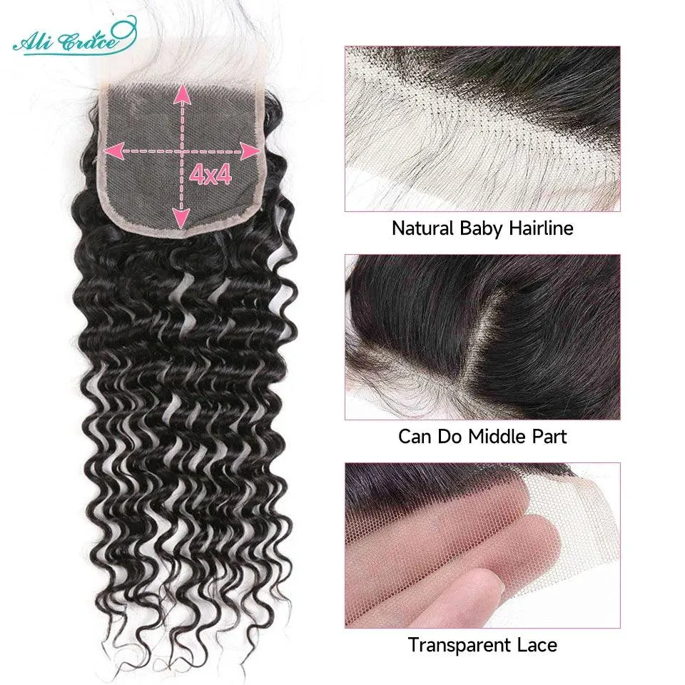 Ali Grace Deep Wave Swiss Lace Closure: Premium Human Hair Beauty