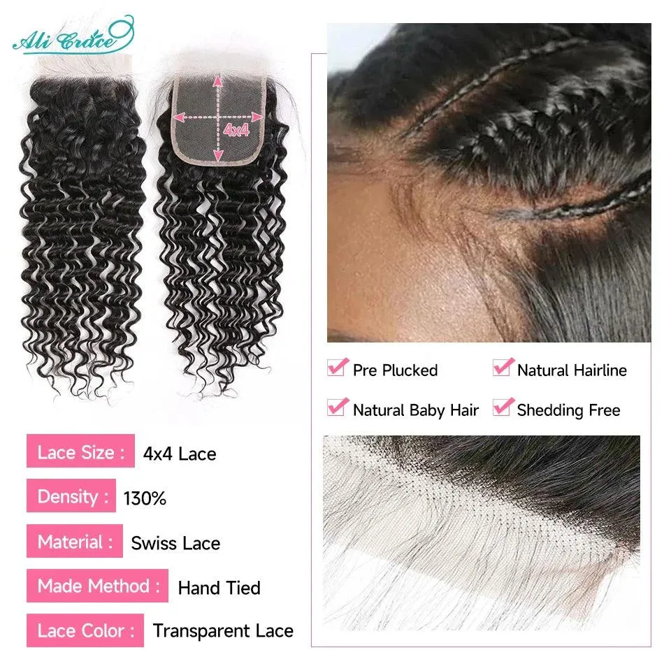 Ali Grace Deep Wave Swiss Lace Closure: Premium Human Hair Beauty
