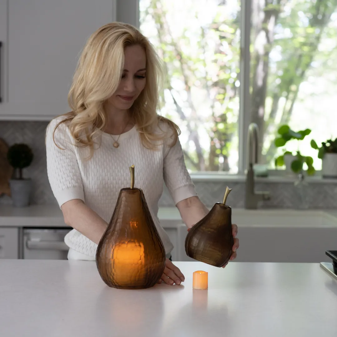 Amber Cut Glass Pear - Large