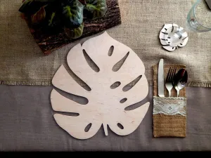 AmericanElm Multi Set Wooden Monstera Leaf Placemat and Coaster for Dining Table, Decoration Mats, Kitchen Decor (Placemat 30x33 cm, Coasters 9x9 cm)