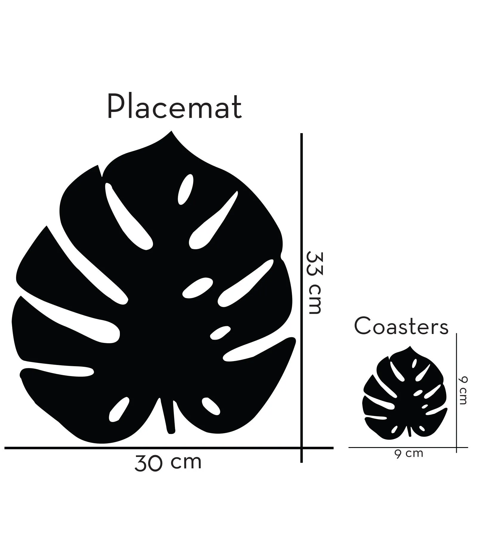 AmericanElm Multi Set Wooden Monstera Leaf Placemat and Coaster for Dining Table, Decoration Mats, Kitchen Decor (Placemat 30x33 cm, Coasters 9x9 cm)