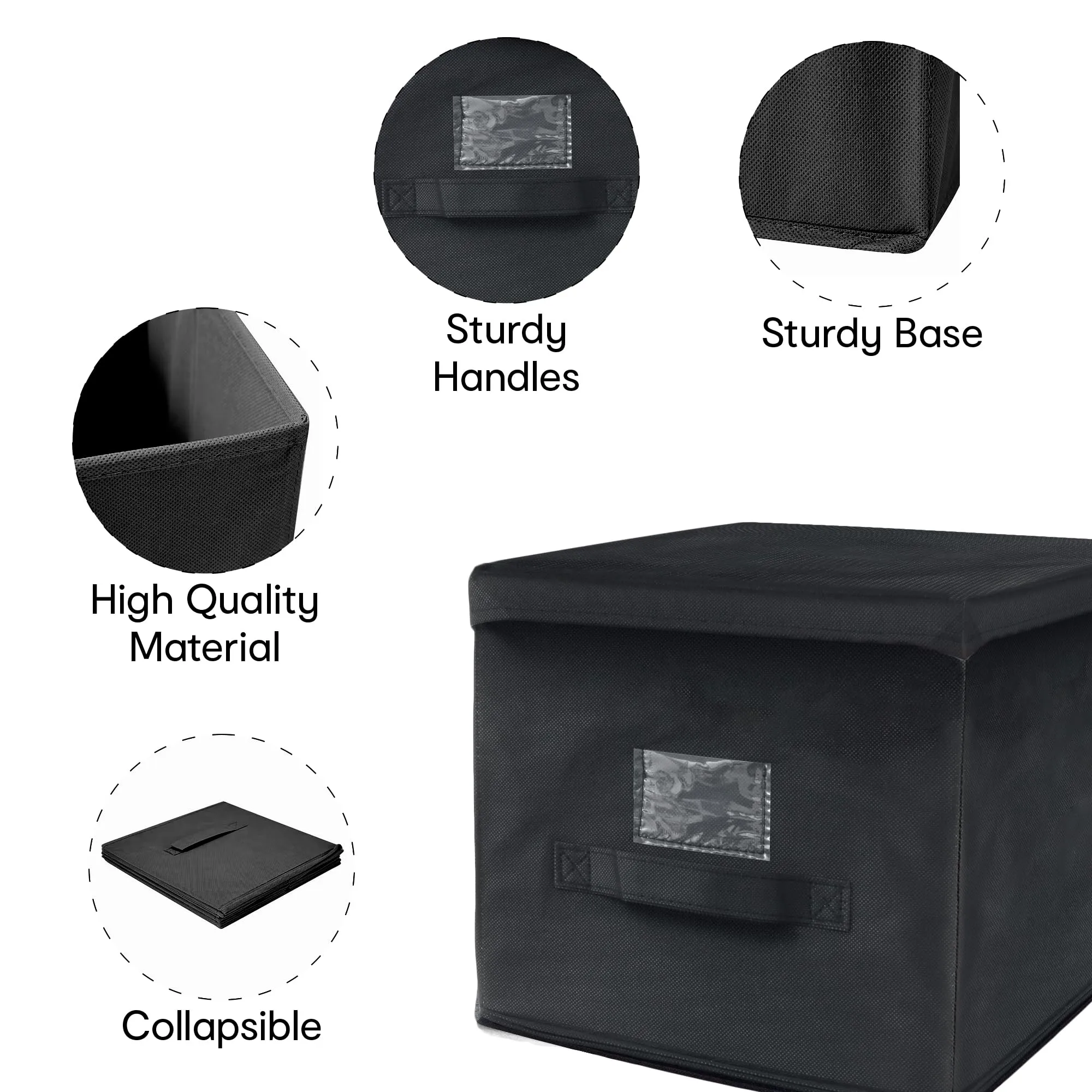 Anko Non-Woven Felt Fabric Collapsible Drawer organisers | Set of 2 | Foldable Storage Box for Clothes, Accessories, Makeup (Black And White)