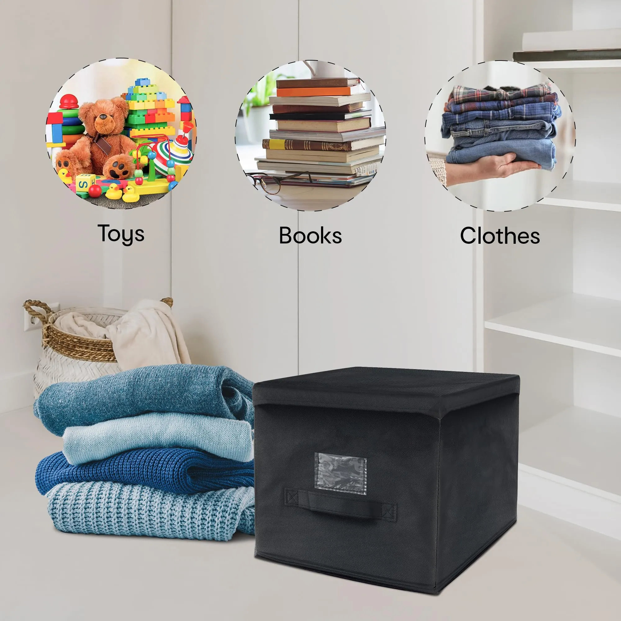 Anko Non-Woven Felt Fabric Collapsible Drawer organisers | Set of 2 | Foldable Storage Box for Clothes, Accessories, Makeup (Black And White)