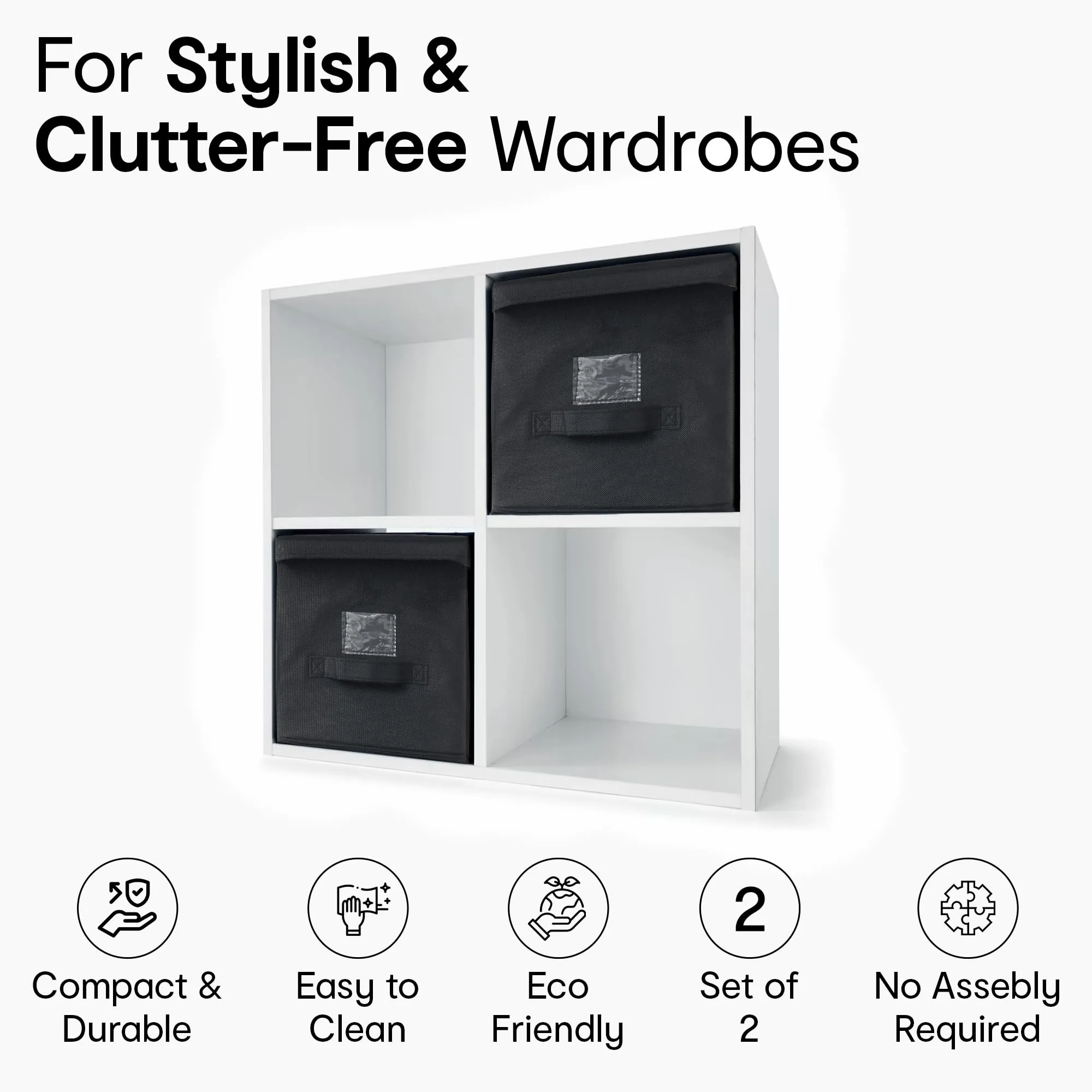 Anko Non-Woven Felt Fabric Collapsible Drawer organisers | Set of 2 | Foldable Storage Box for Clothes, Accessories, Makeup (Black And White)
