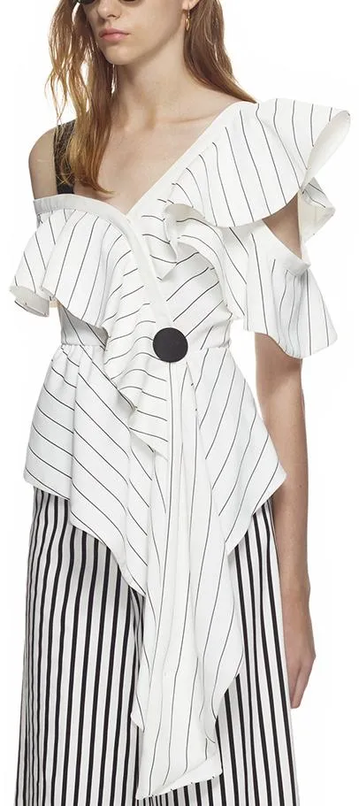 Asymmetric Frill Monochrome Stripe Top