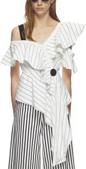 Asymmetric Frill Monochrome Stripe Top
