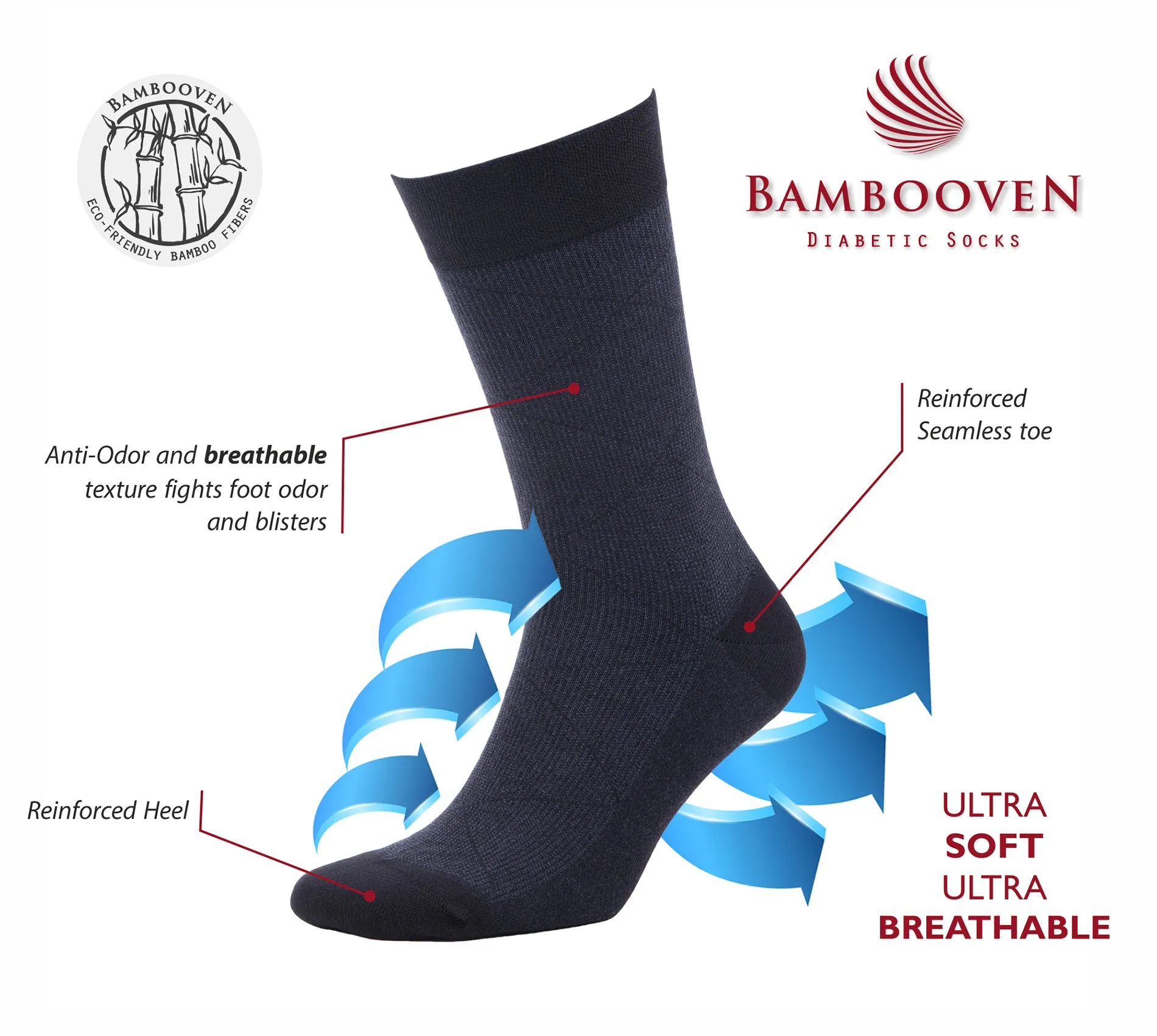 Bambooven Men’s Dress & Trouser Socks – Odor-Free Bamboo (6 Pairs) 595