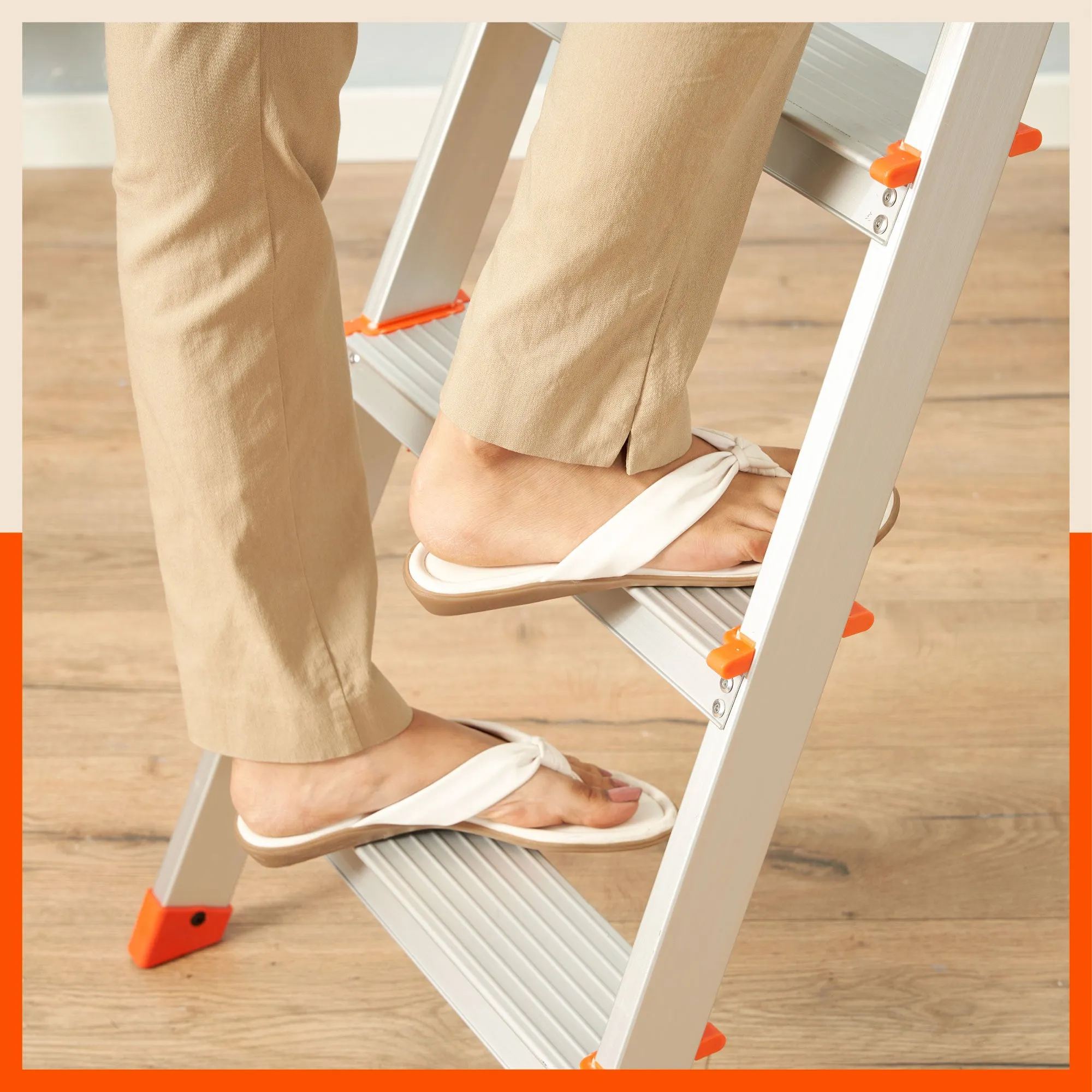 Bathla Advance Carbon - 5 Step Foldable Aluminium Ladder For Home (Orange)