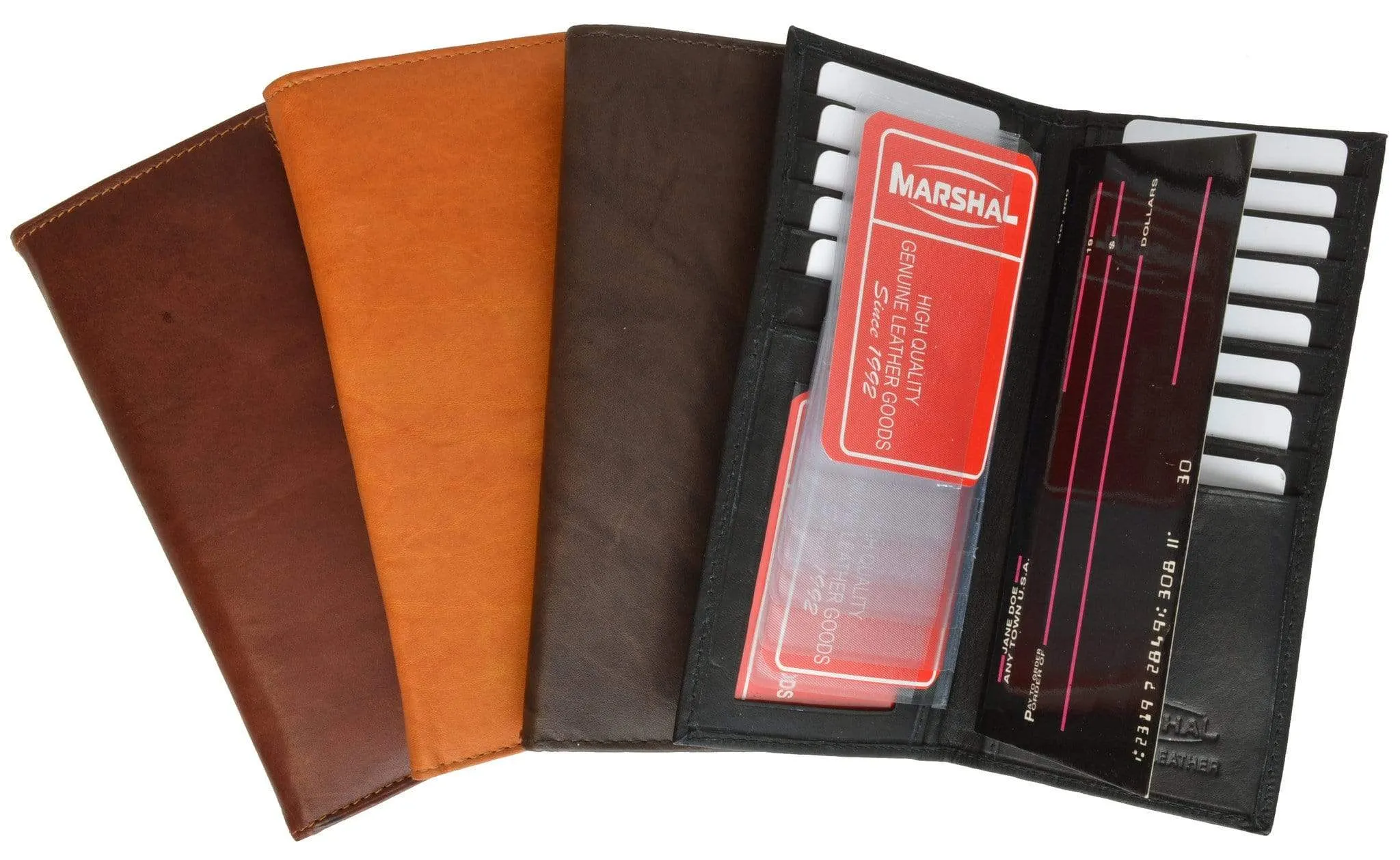 Bifold Checkbook Wallet and Credit Card Holder with ID Window Genuine Leather 4507 CF