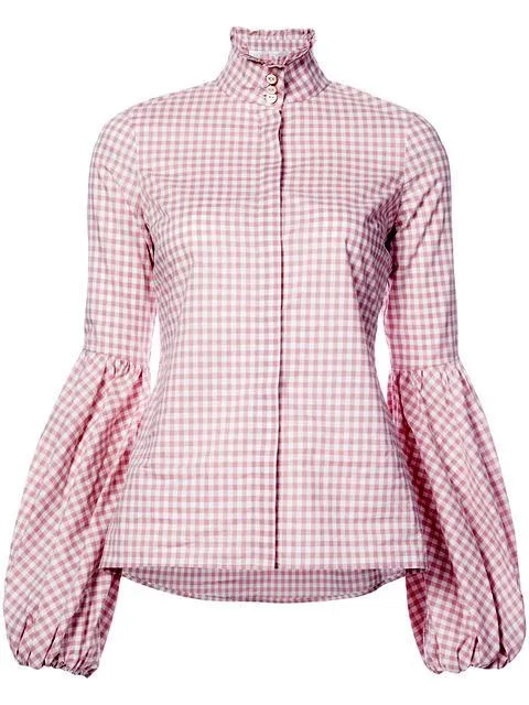 Bishop-Sleeved Gingham Shirt