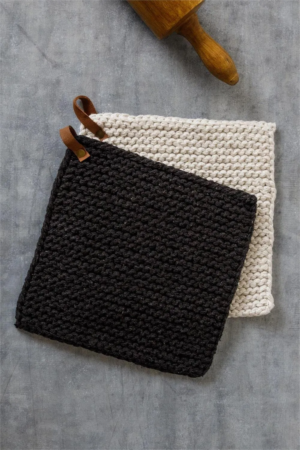 Black & Natural Knit Potholder