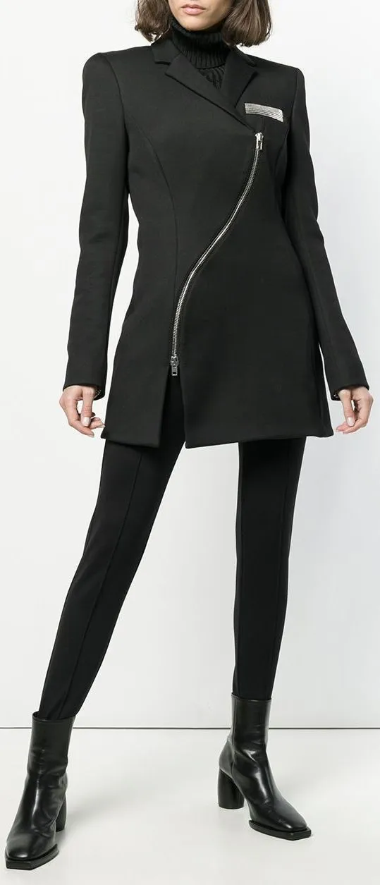 Black Curved-Zip Blazer