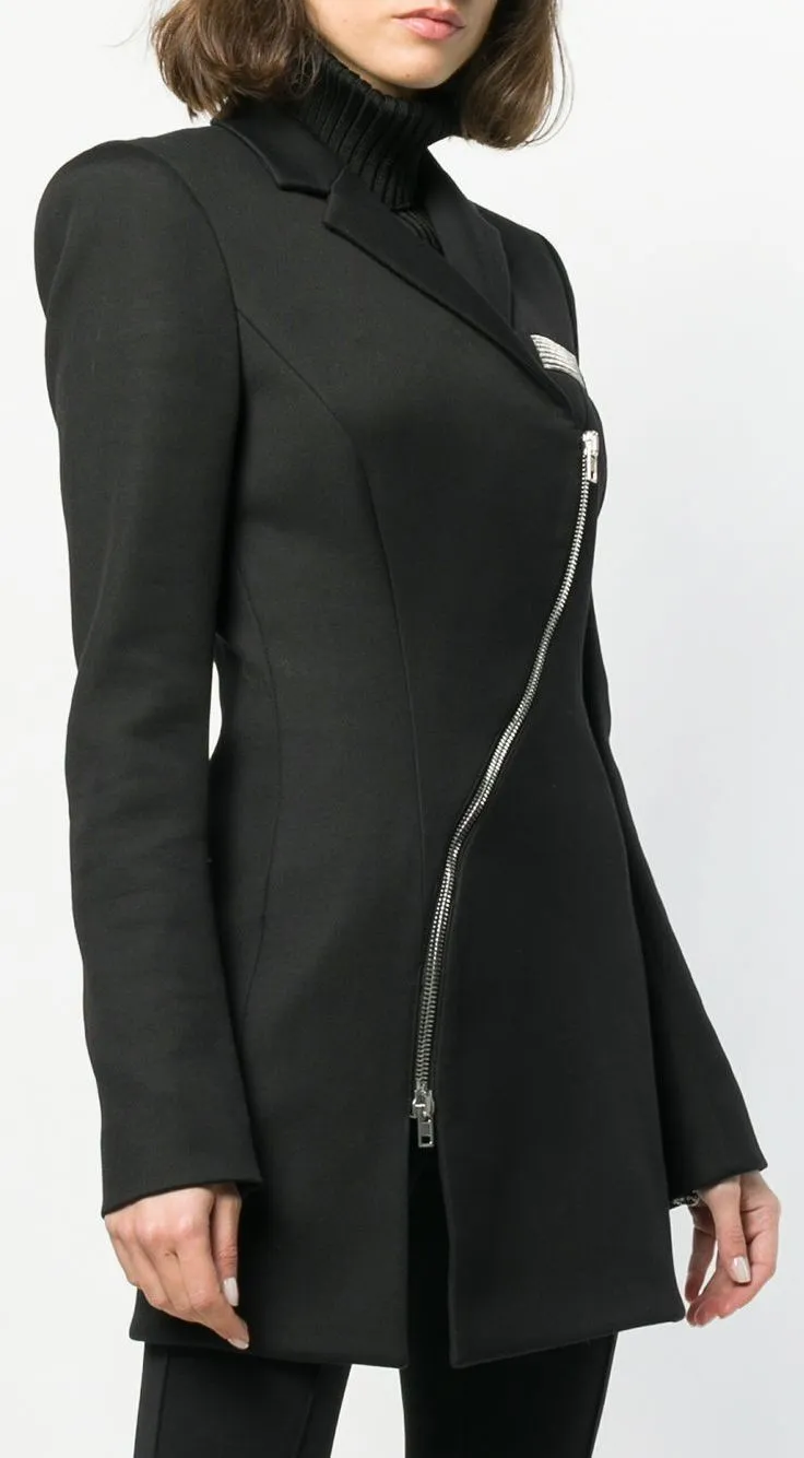 Black Curved-Zip Blazer