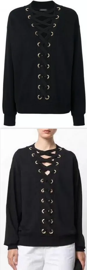 Black Lace-up Sweatshirt