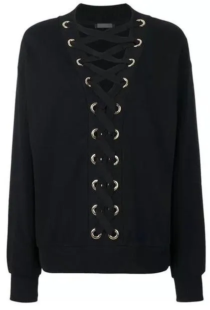 Black Lace-up Sweatshirt