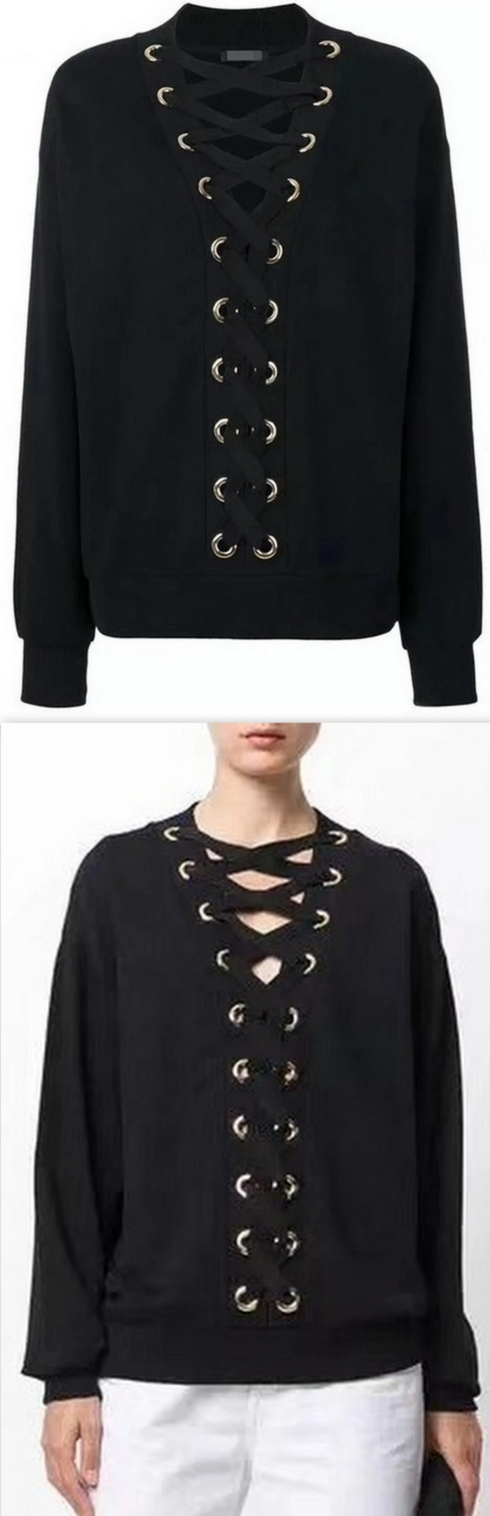 Black Lace-up Sweatshirt