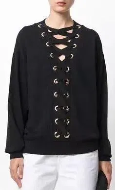 Black Lace-up Sweatshirt
