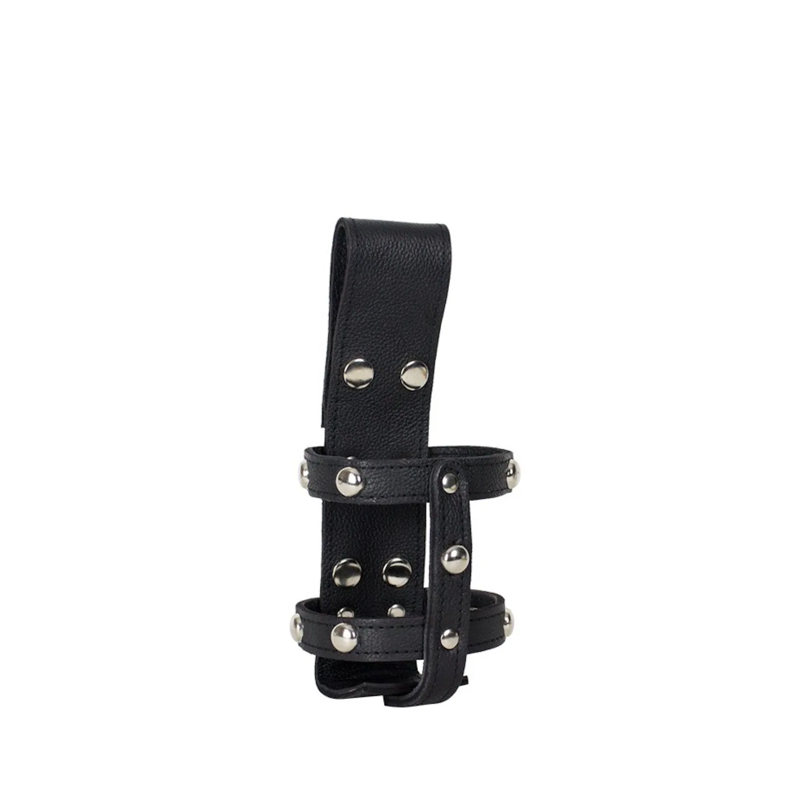 Black Leather Studded Motorcycle Cup Holder with Button Snaps