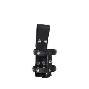 Black Leather Studded Motorcycle Cup Holder with Button Snaps