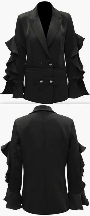 Black Ruffle-Sleeve Blazer/Jacket