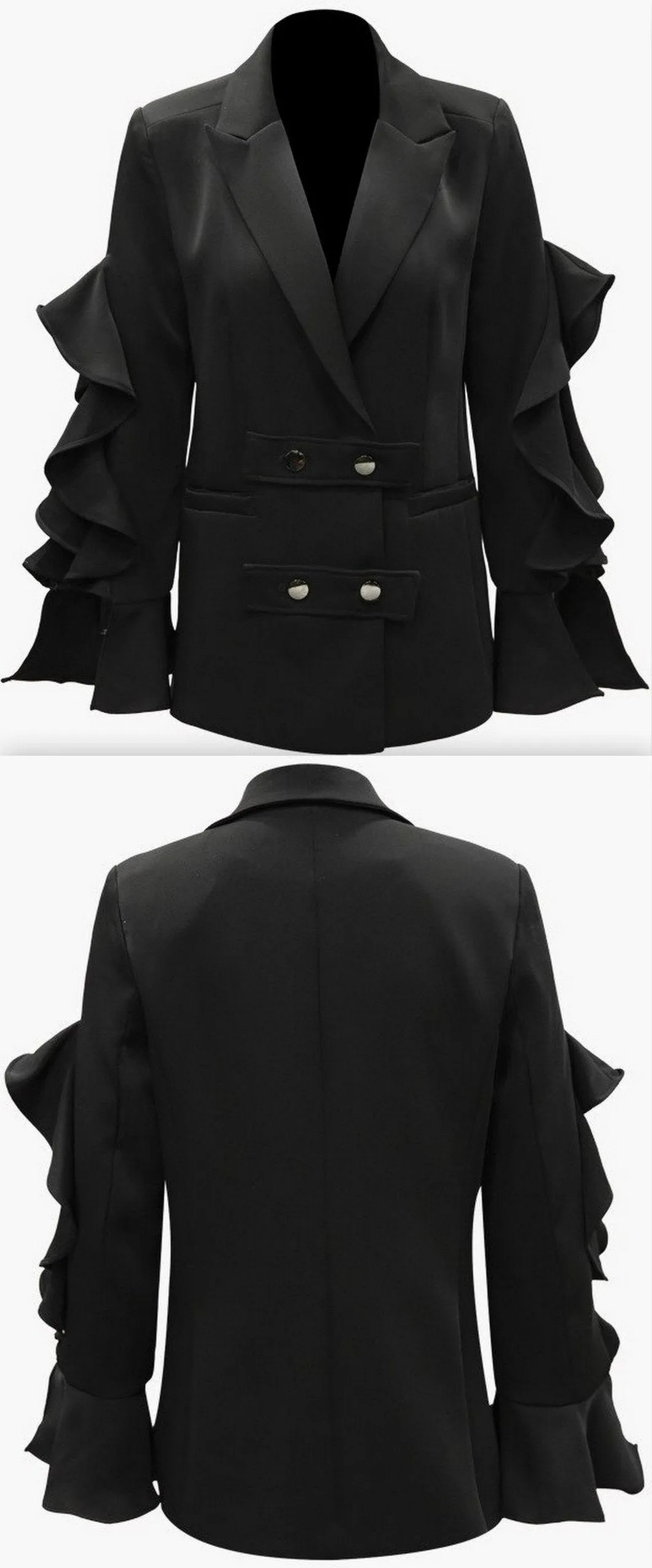 Black Ruffle-Sleeve Blazer/Jacket