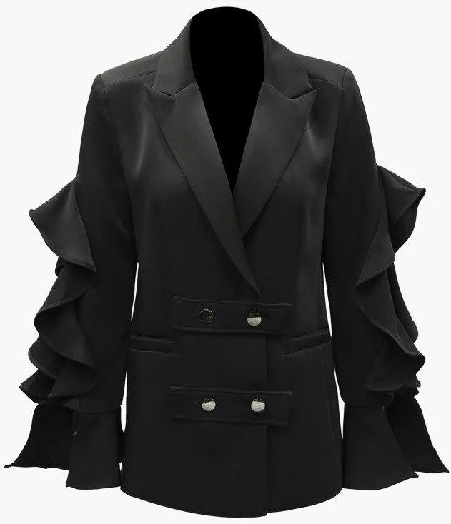 Black Ruffle-Sleeve Blazer/Jacket